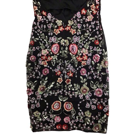 Primavera Beaded Couture Short Black Floral Dress Homecoming Mini Fits Like XS - Picture 8 of 10